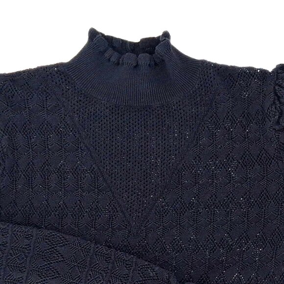 Betsey Johnson VTG Black Open Knit Top Mock Neck Statement Sleeve Victorian 6 M - Picture 3 of 10